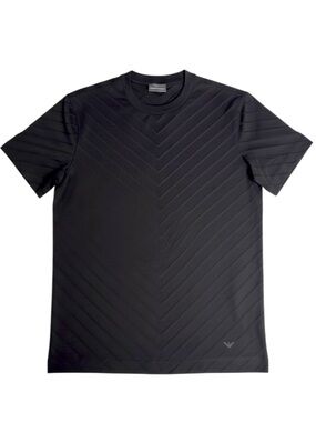 NWOT Emporio Armani Black Chevron Embossed Crew Neck T-Shirt Size M
